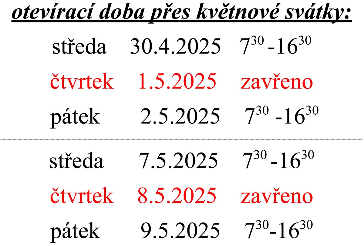 Otevírací doba květen 2025